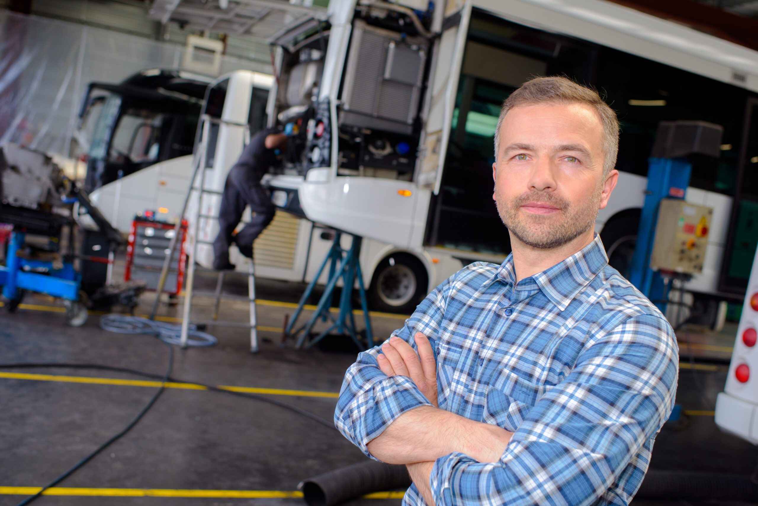 Portrait of man in garage